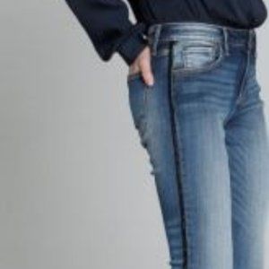 Beaded Tux Skinny Frayed Bottom Jeans